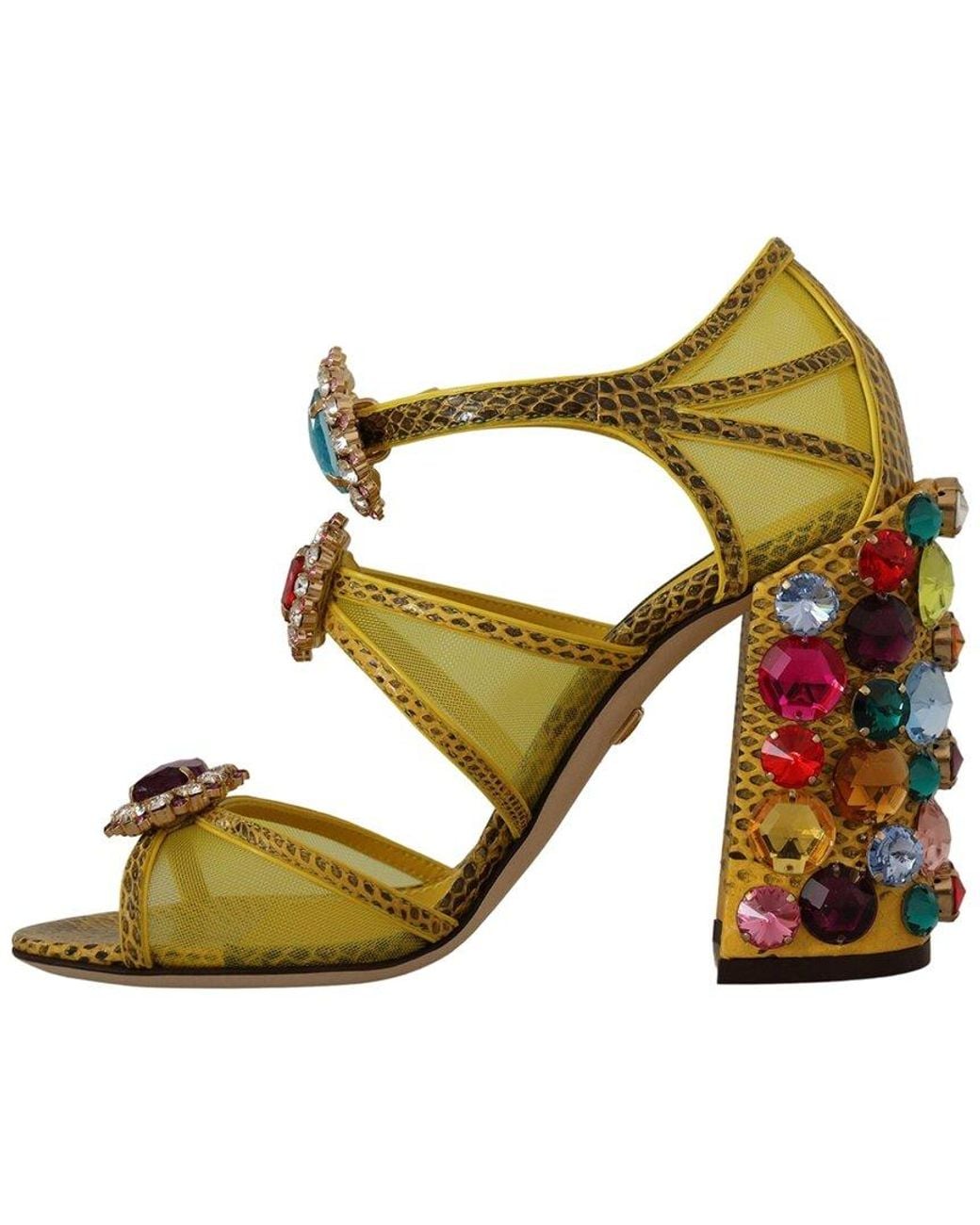 Dolce & Gabbana Metallic Leather Ayers Crystal Sandal