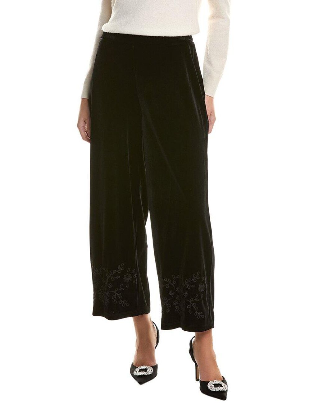 Jones New York Green Velvet Embroidered Wide Leg Pant