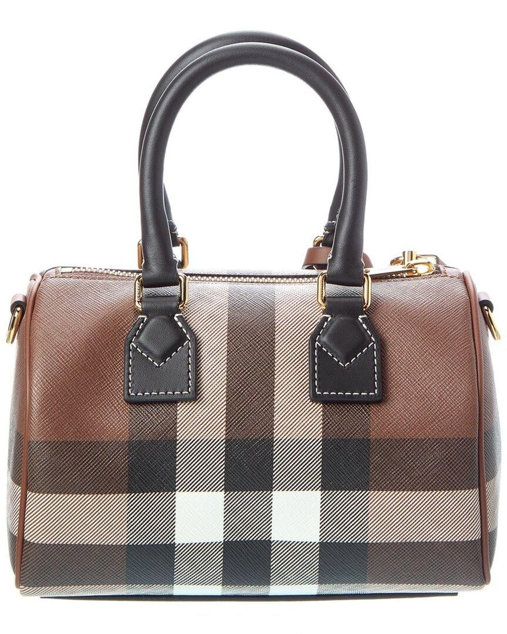Burberry Brown Check Mini E-Canvas & Leather Bowling Bag