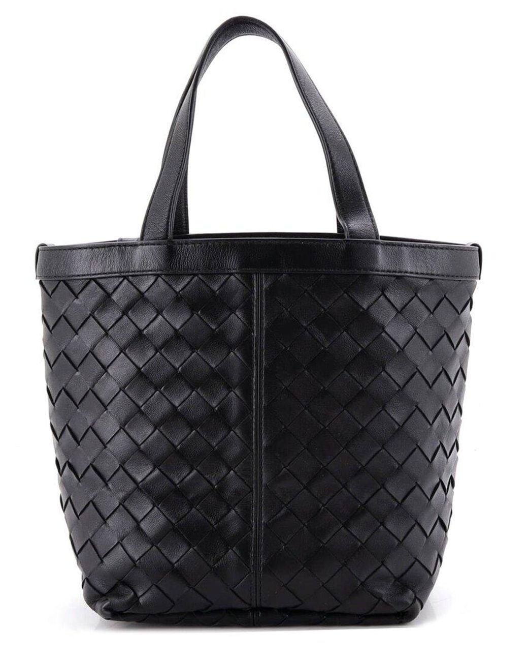 Bottega Veneta Black Intrecciato Leather Flip Flap Tote Small (Authentic Pre- Loved)