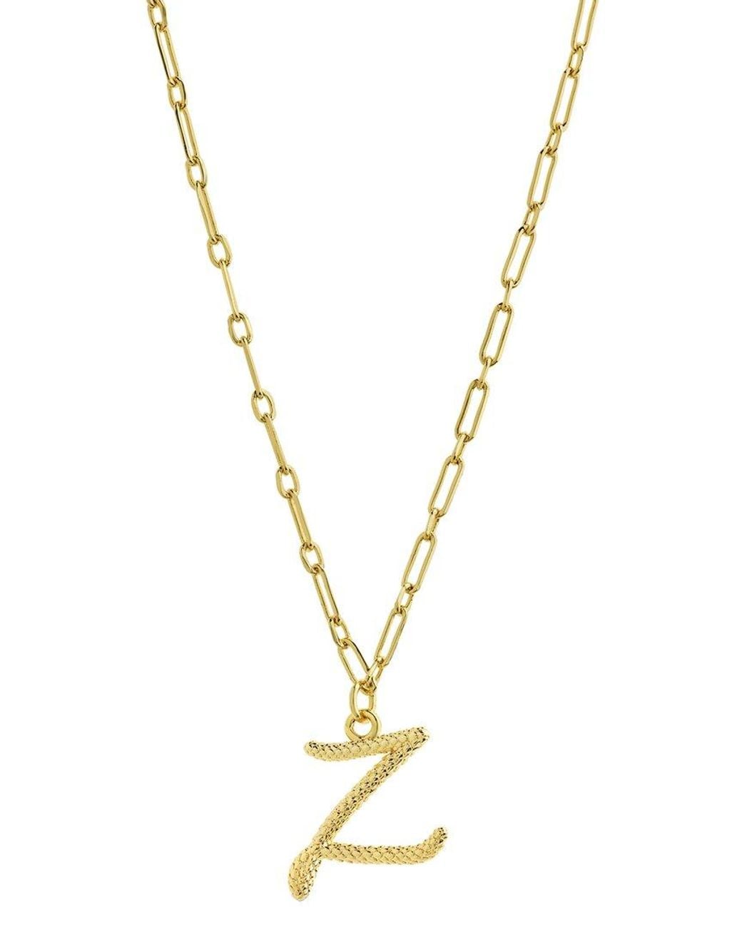 Sterling Forever Metallic 14k Plated Textured Initial Charm Necklace