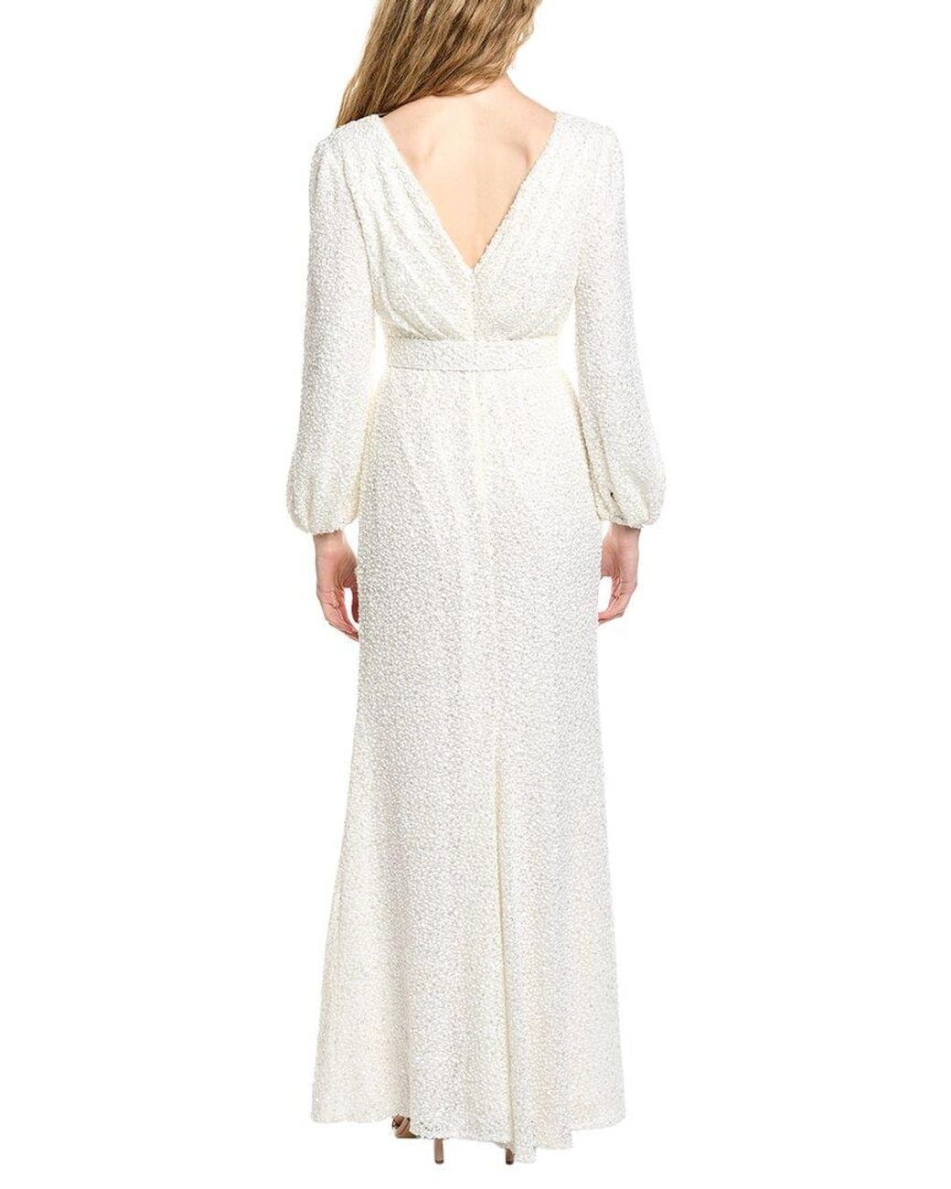 Badgley Mischka White Popcorn Knit Sequin Gown