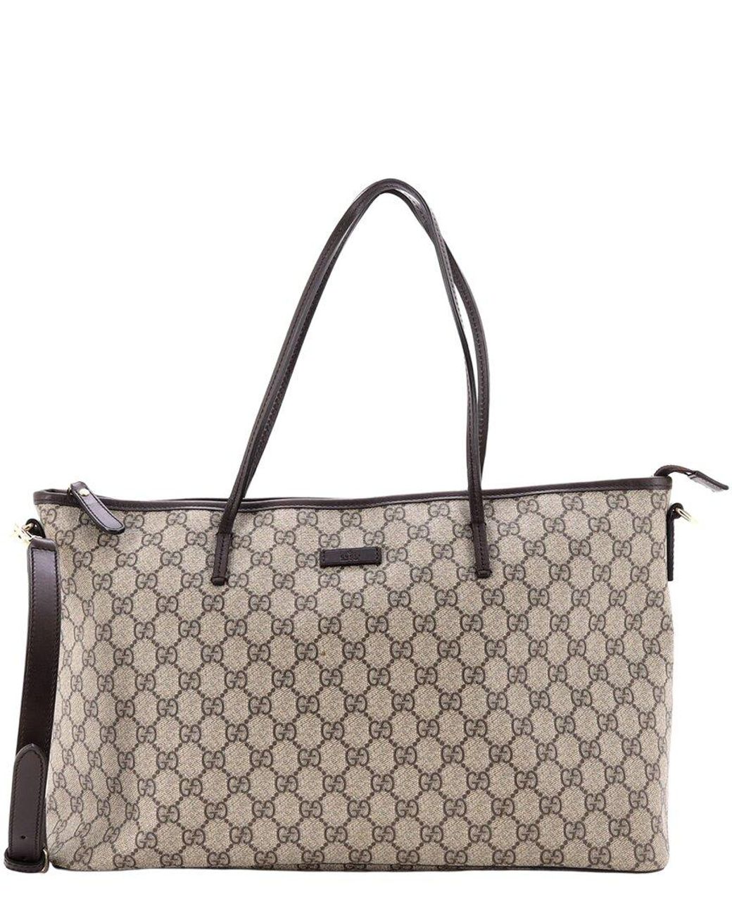 Gucci Brown Gg Coated Canvas & Leather Convertible Zip Tote Large (Authentic Pre-Loved)