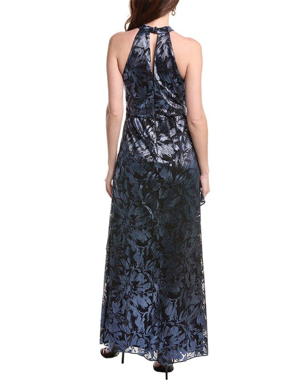 Adrianna Papell Blue Sleeveless Embellished Maxi Dress