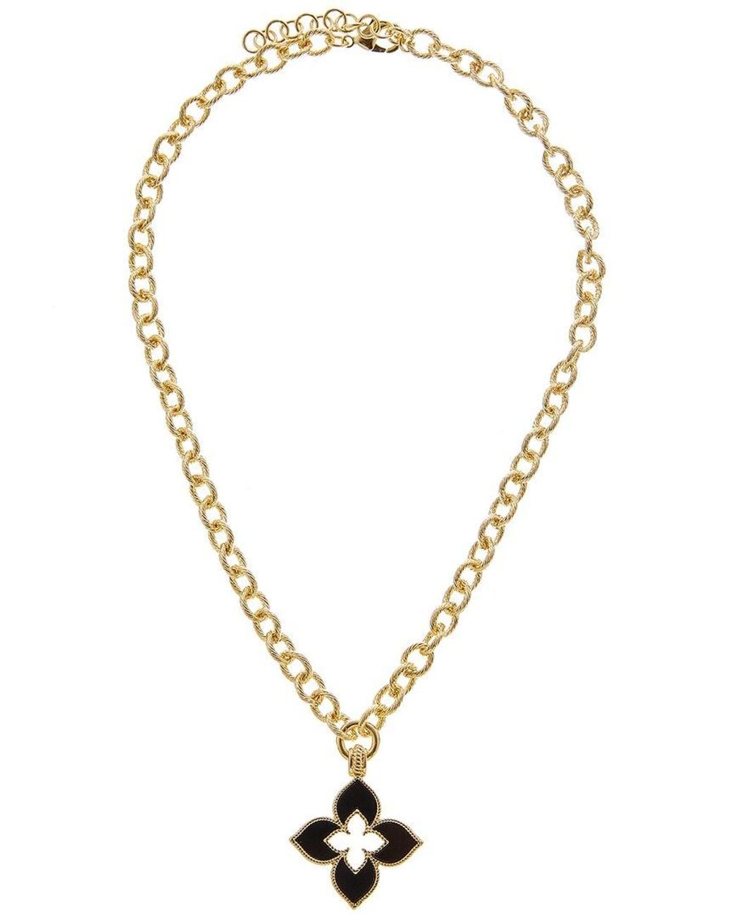 Juvell Metallic Plated Lab-Grown Onyx Clover Necklace