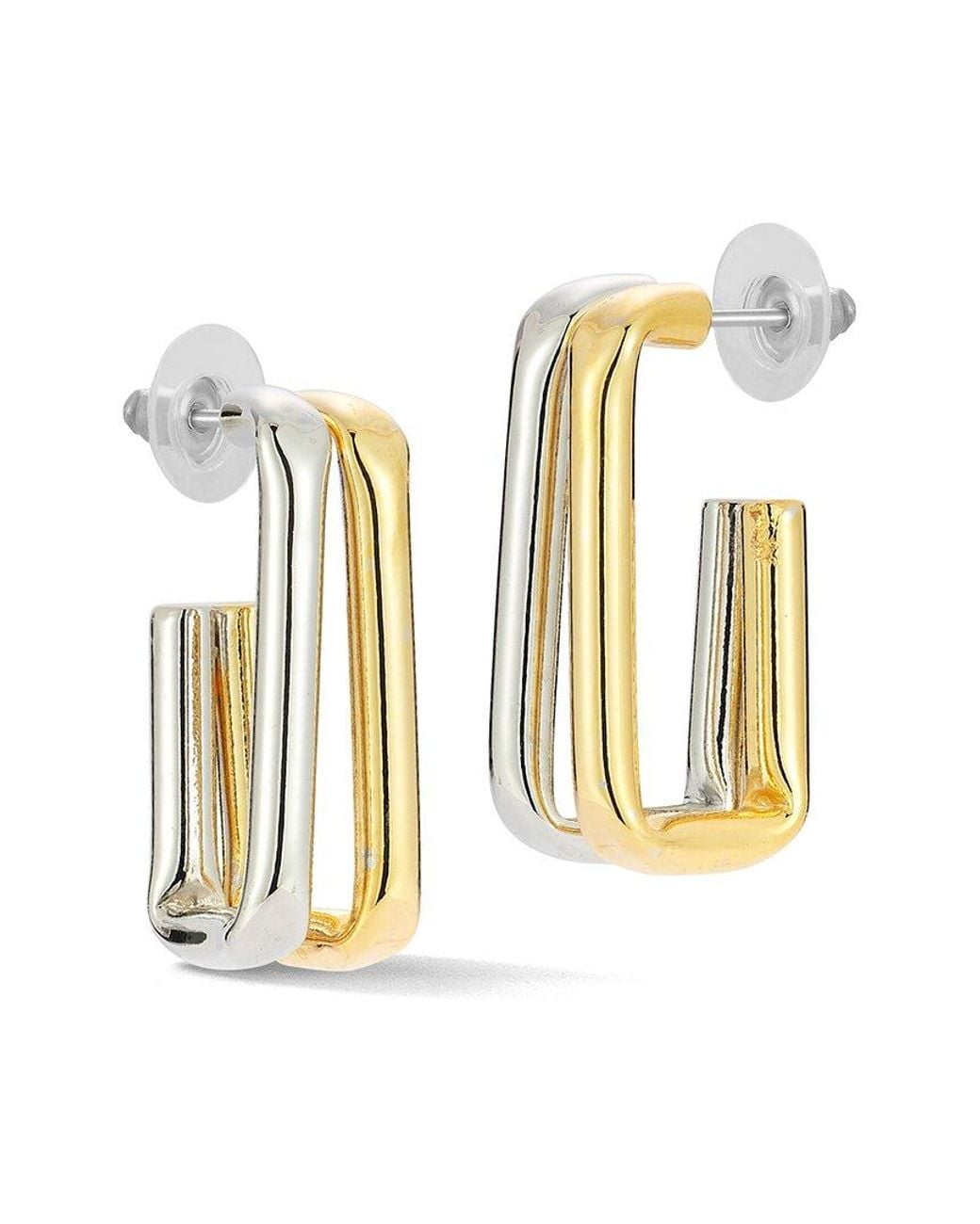 Glaze Jewelry Metallic Plated Two-Tone Elongated Rectangular Hoop Earrings
