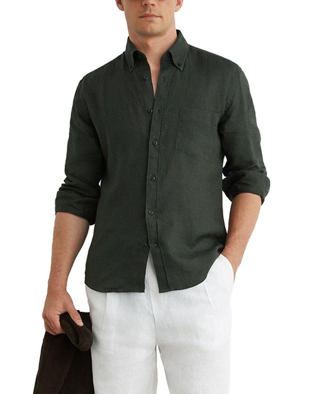Reiss Black Queens Button Down Linen Casual Shirt for men