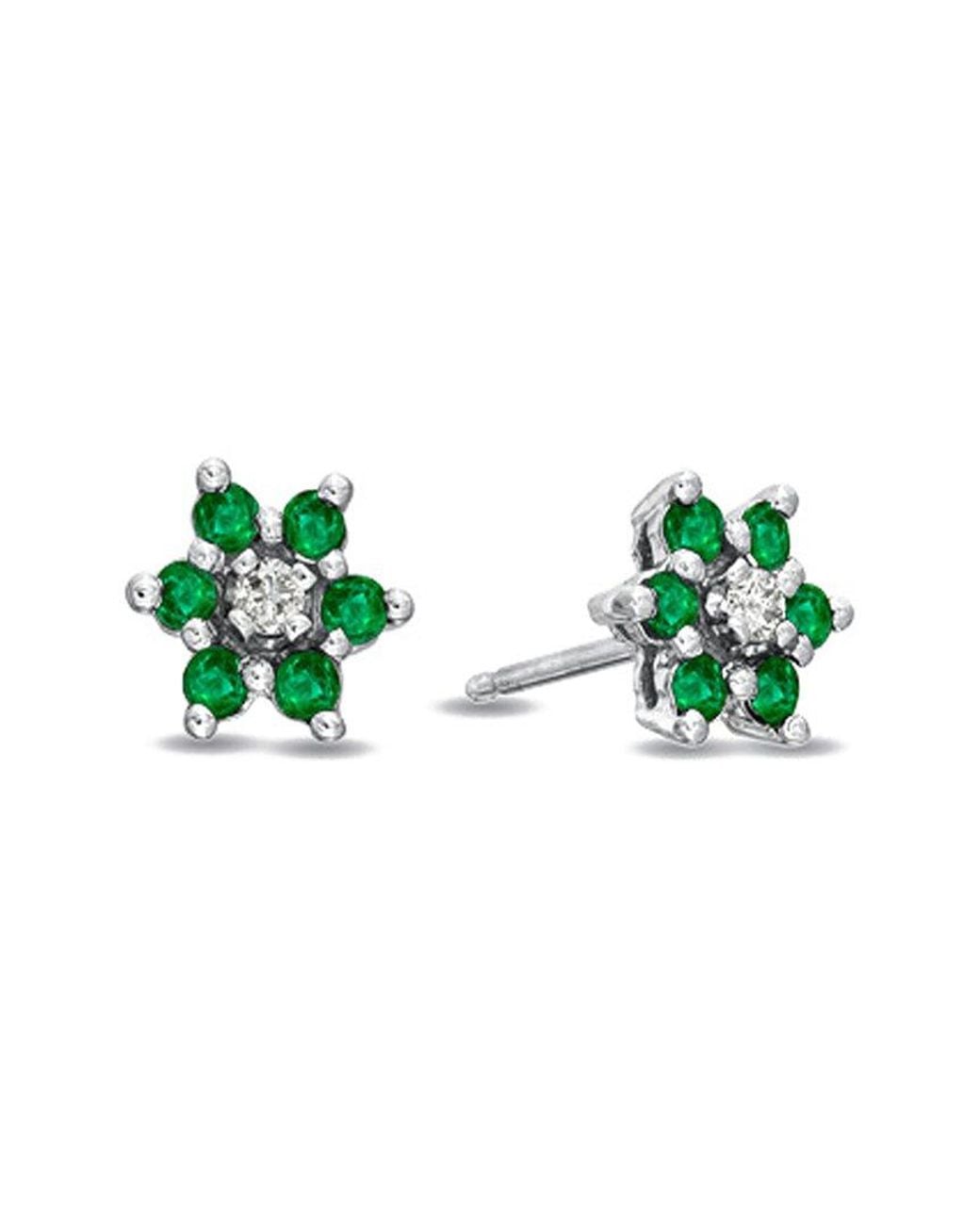 Diana M Green Fine Jewelry 14k 0.48 Ct. Tw. Diamond & Emerald Flower Cluster Earrings