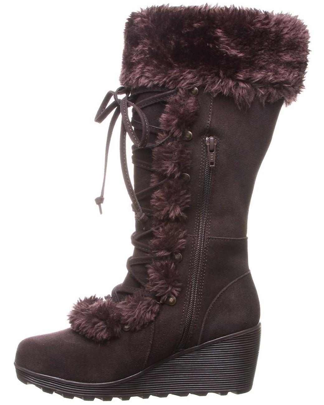 Bearpaw Women Boots Shoes Suede Dark Brown Chocolate 8" Faux Fur