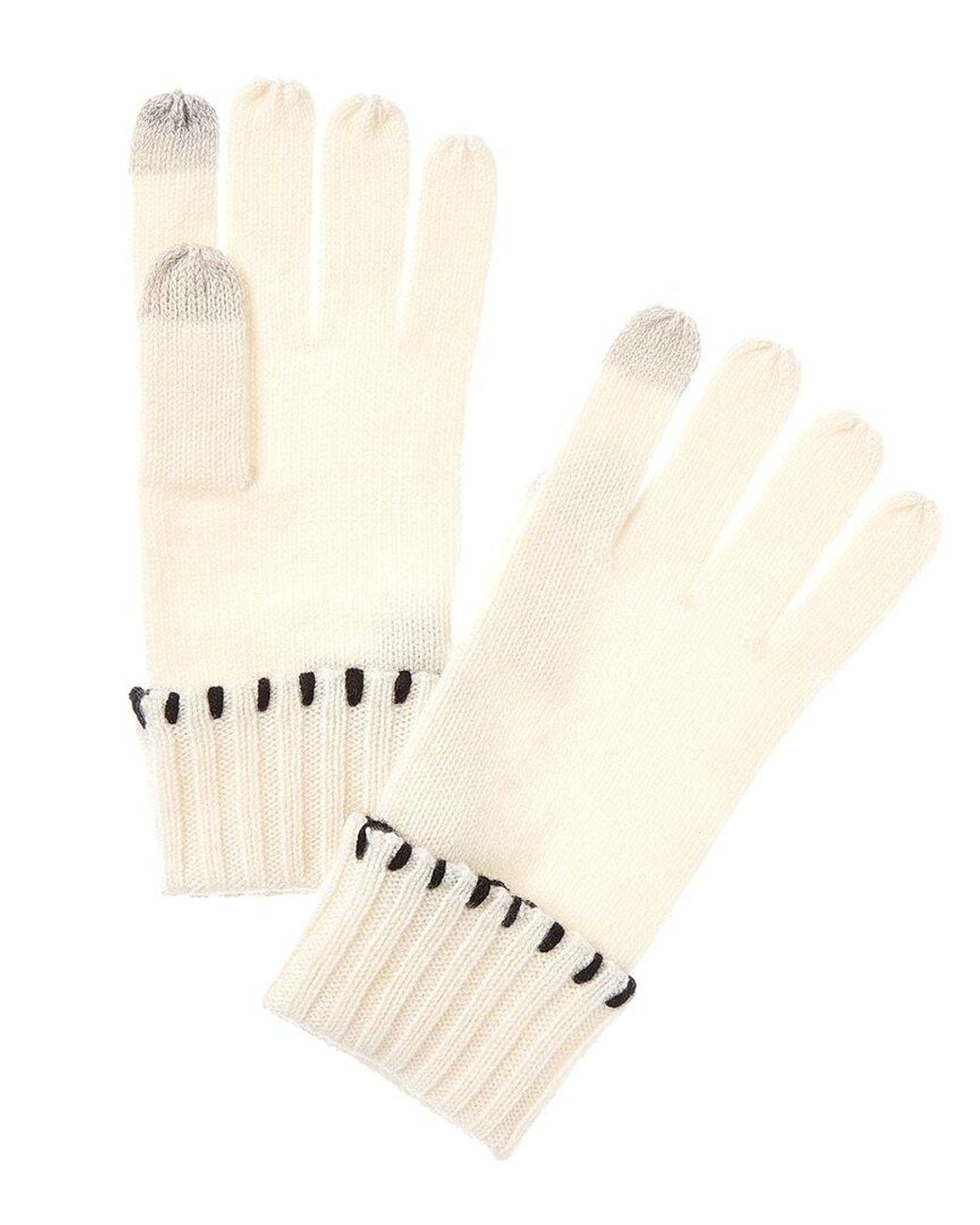 Bruno Magli White Whipstitch Cuffed Cashmere Gloves