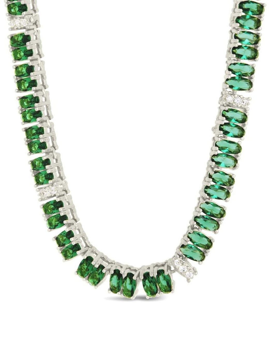 Sterling Forever Green Cz Ace Oval Tennis Necklace