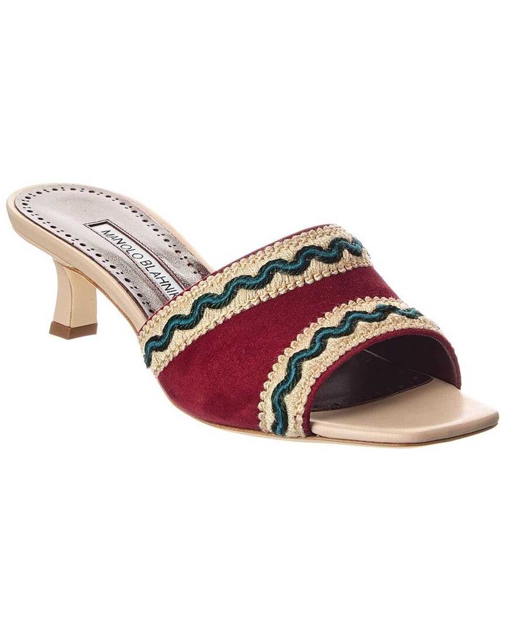 Manolo Blahnik Red Marebis 50 Suede Sandal