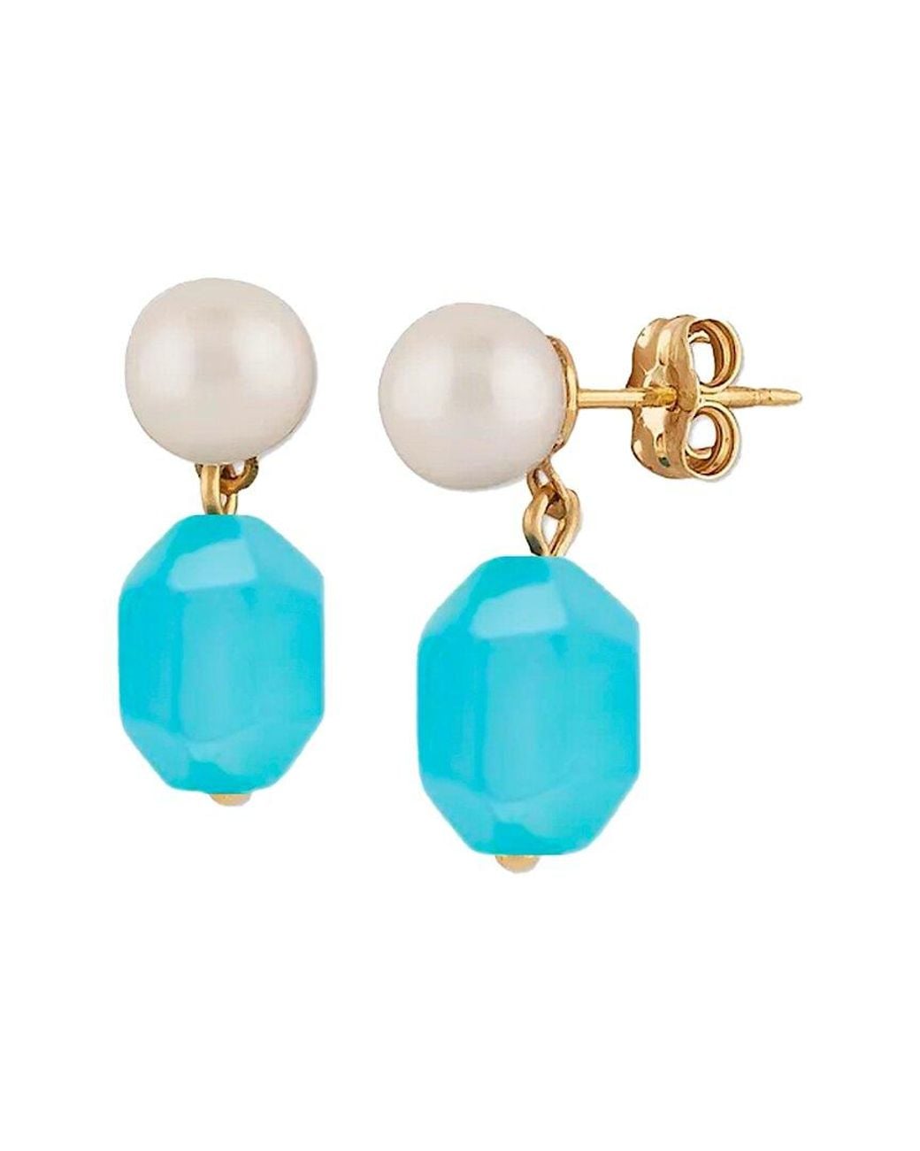 Liv Oliver Blue 18k Plated 10.75 Ct. Tw. Chlacedony & 45418mm Pearl Geometric Earrings