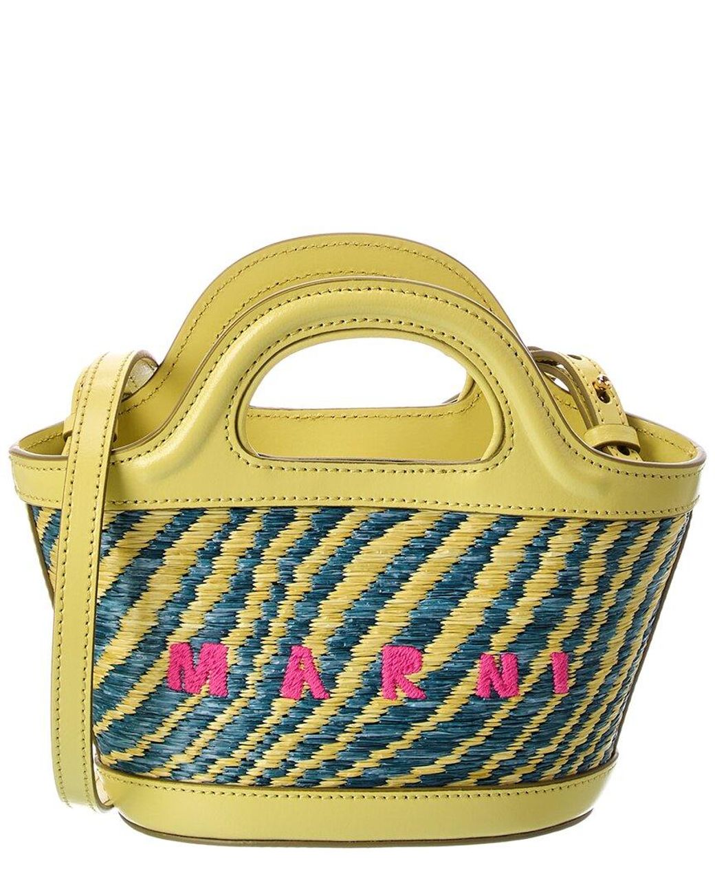 Marni Blue Tropicalia Mini Leather-Trim Tote
