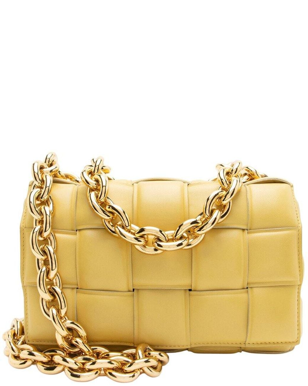 Bottega Veneta Yellow Lambskin Leather Cassette Chain Maxi Shoulder Bag (Authentic Pre-Loved)