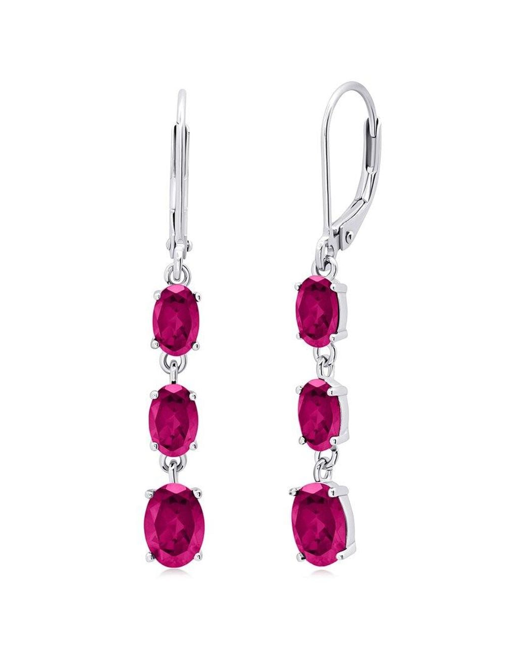 MaxColor Pink 2.50 Ct. Tw. Lab-Grown Ruby Dangle Earrings