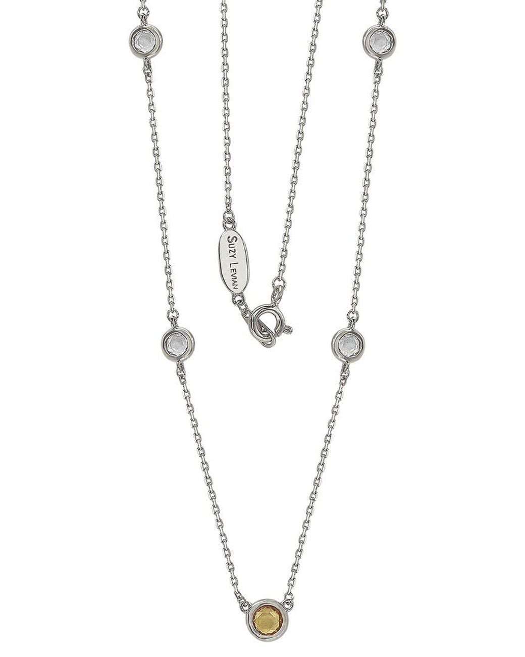Suzy Levian White Silver 0.02 Ct. Tw. Diamond & Sapphire Necklace