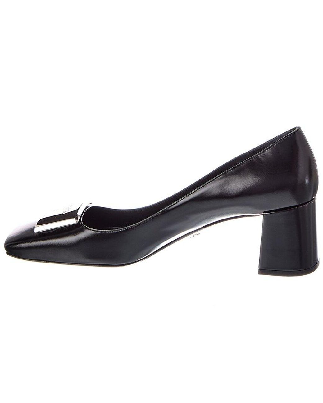 Prada Blue Logo 55 Glossed Leather Pump