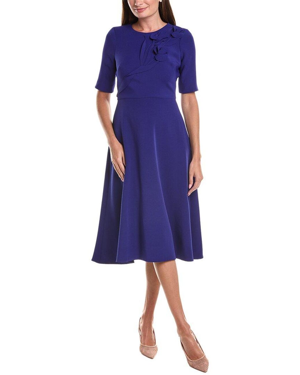 Teri Jon Blue Crepe Flower Applique Dress