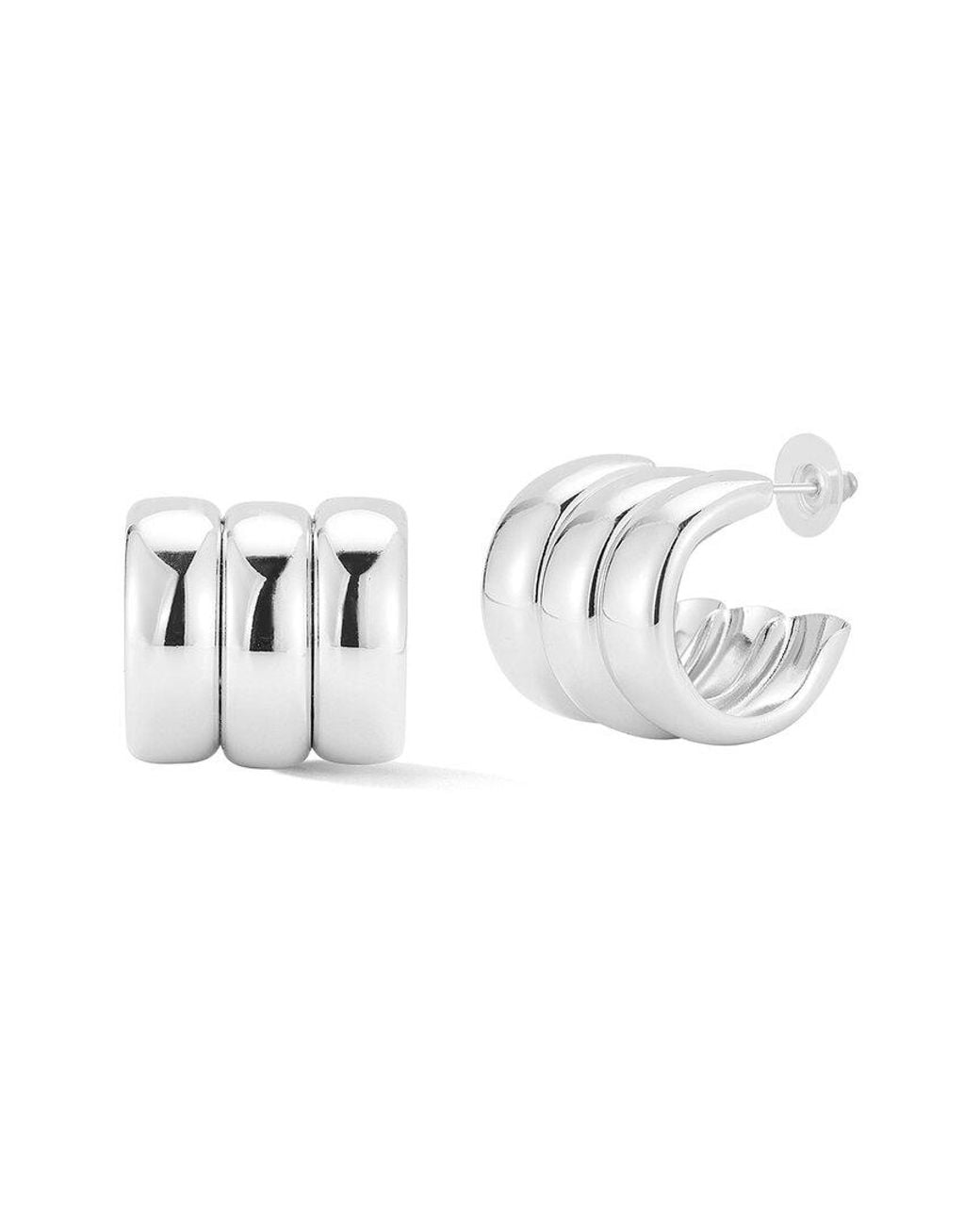 Glaze Jewelry White Plated Wide Triple Hoop Earrings