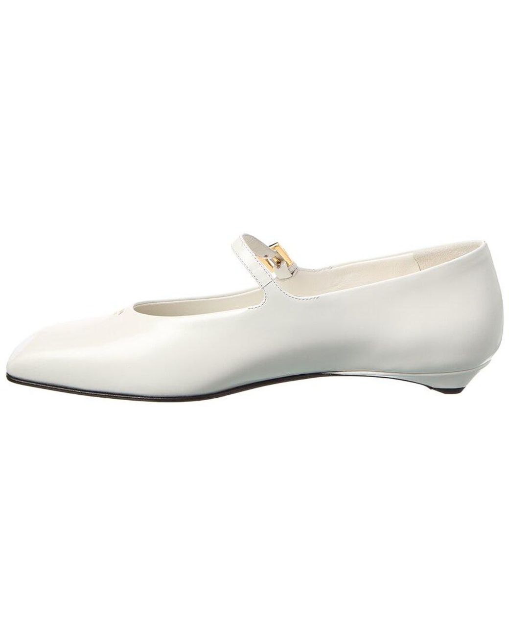 Prada White Logo Mary Jane Leather Flat