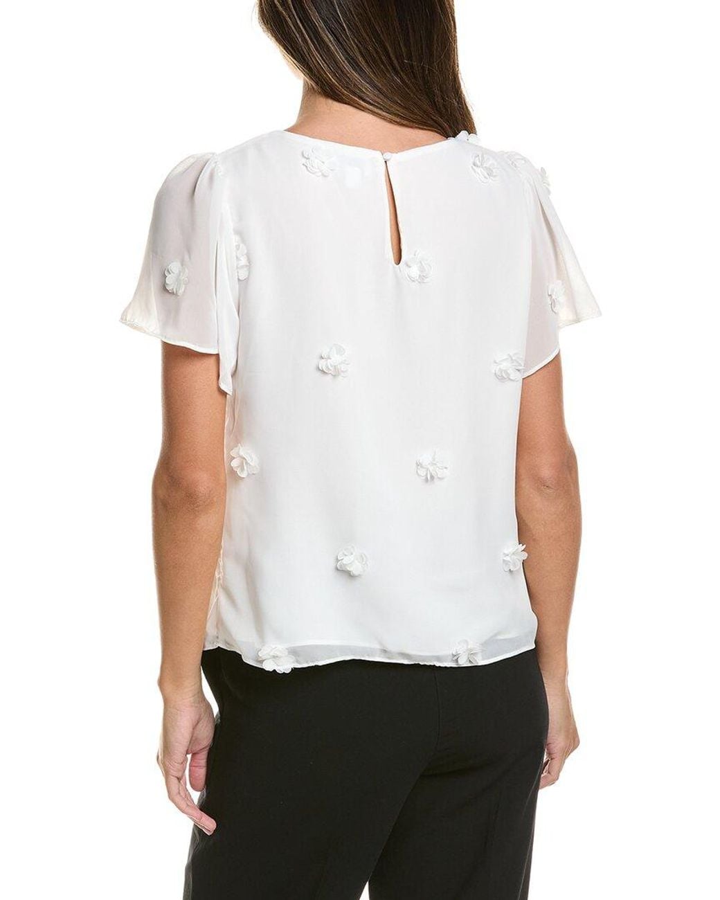 Cece White Flutter Crewneck Flower Top