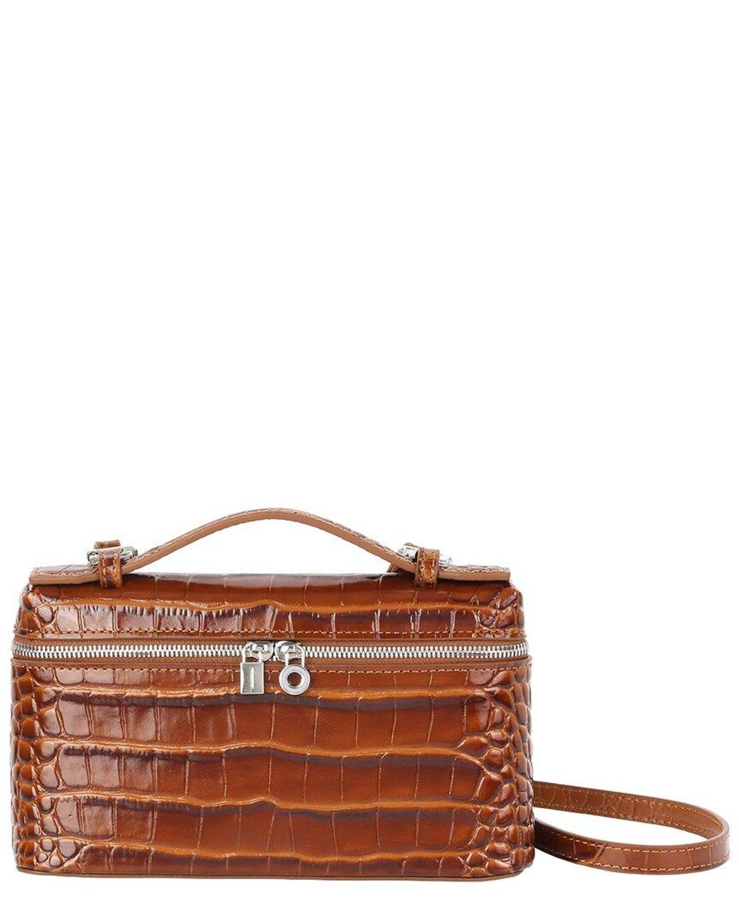 Tiffany & Fred Paris Brown Croc-Embossed Mini Leather Tote
