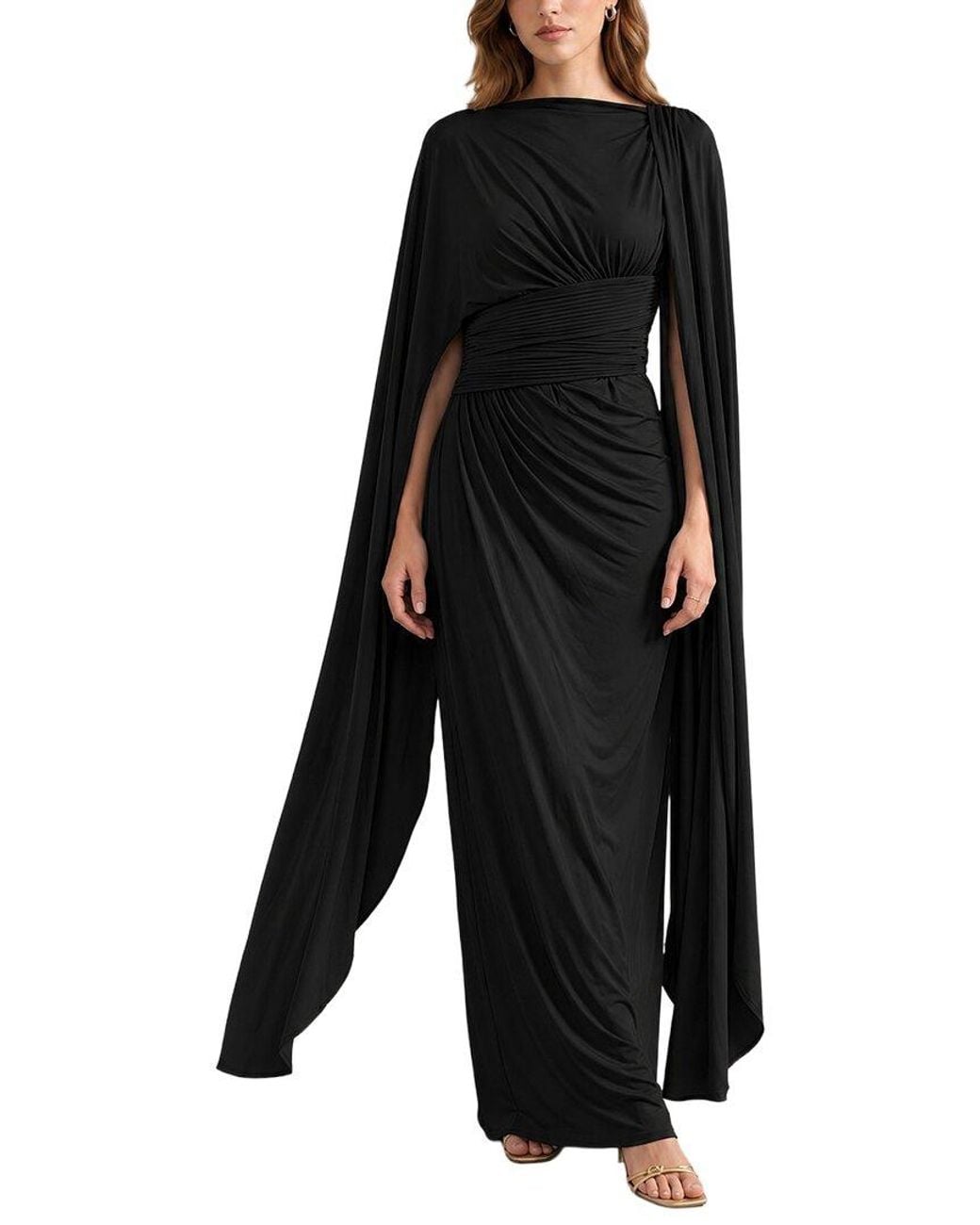 AMINA GLAM Black Long Sleeve Maxi Dress