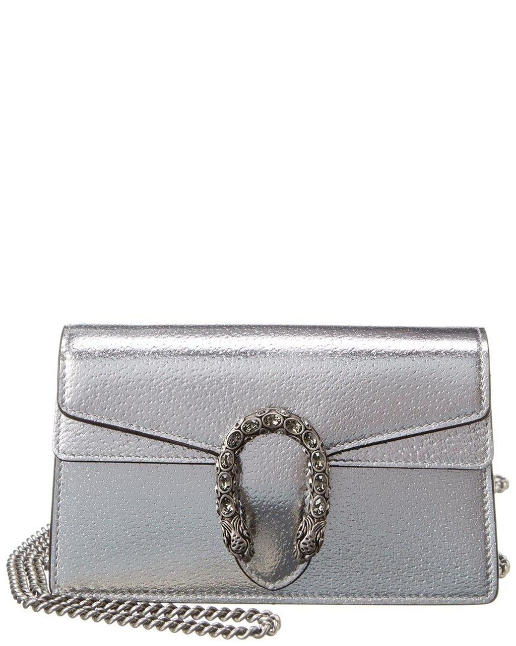 Gucci Dionysus Super Mini Metallic Leather Shoulder Bag in Gray