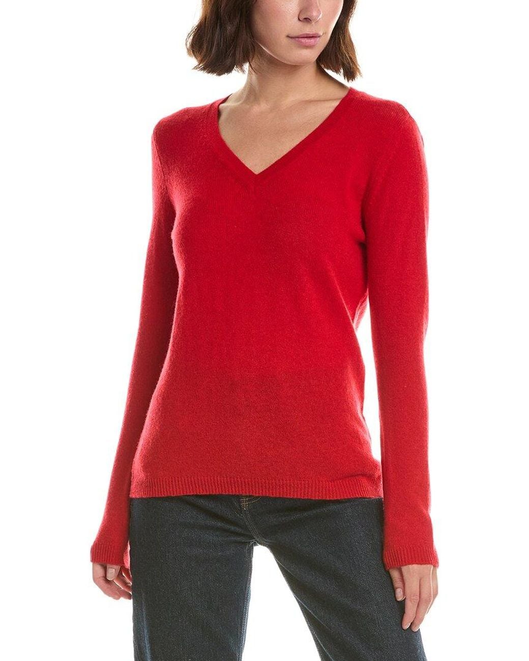 Forte Red Basic V-Neck 100% Cashmere Pullover