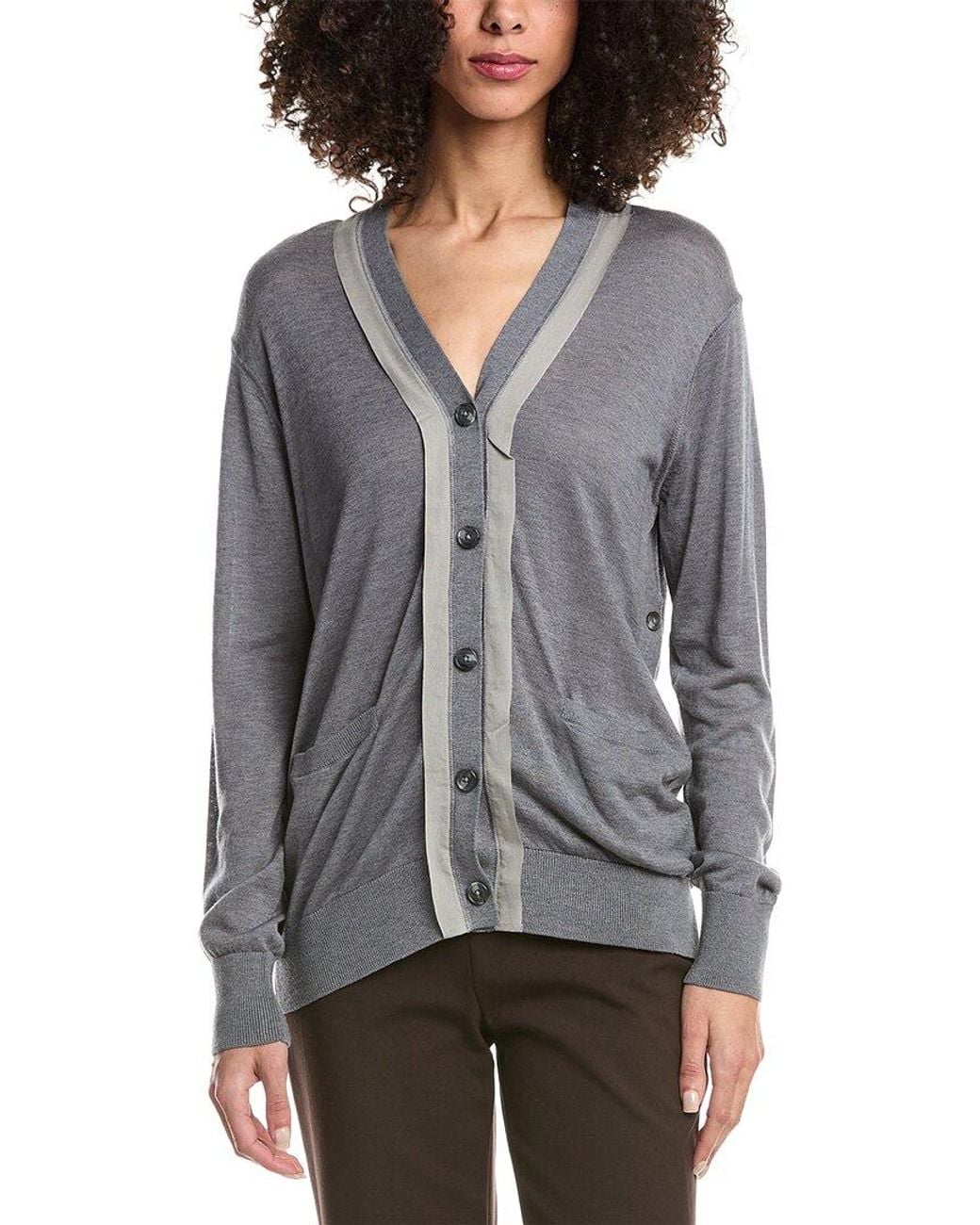 3.1 Phillip Lim Gray Faux Layered Wool & Silk-Blend Cardigan
