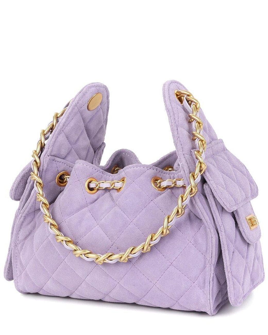 Tiffany & Fred Paris Purple Soft Quilted Suede Shoulder Bag