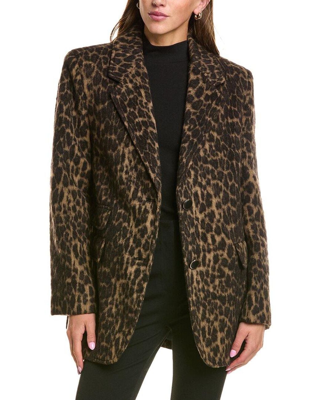 Cece Black Leopard Wool-Blend Blazer