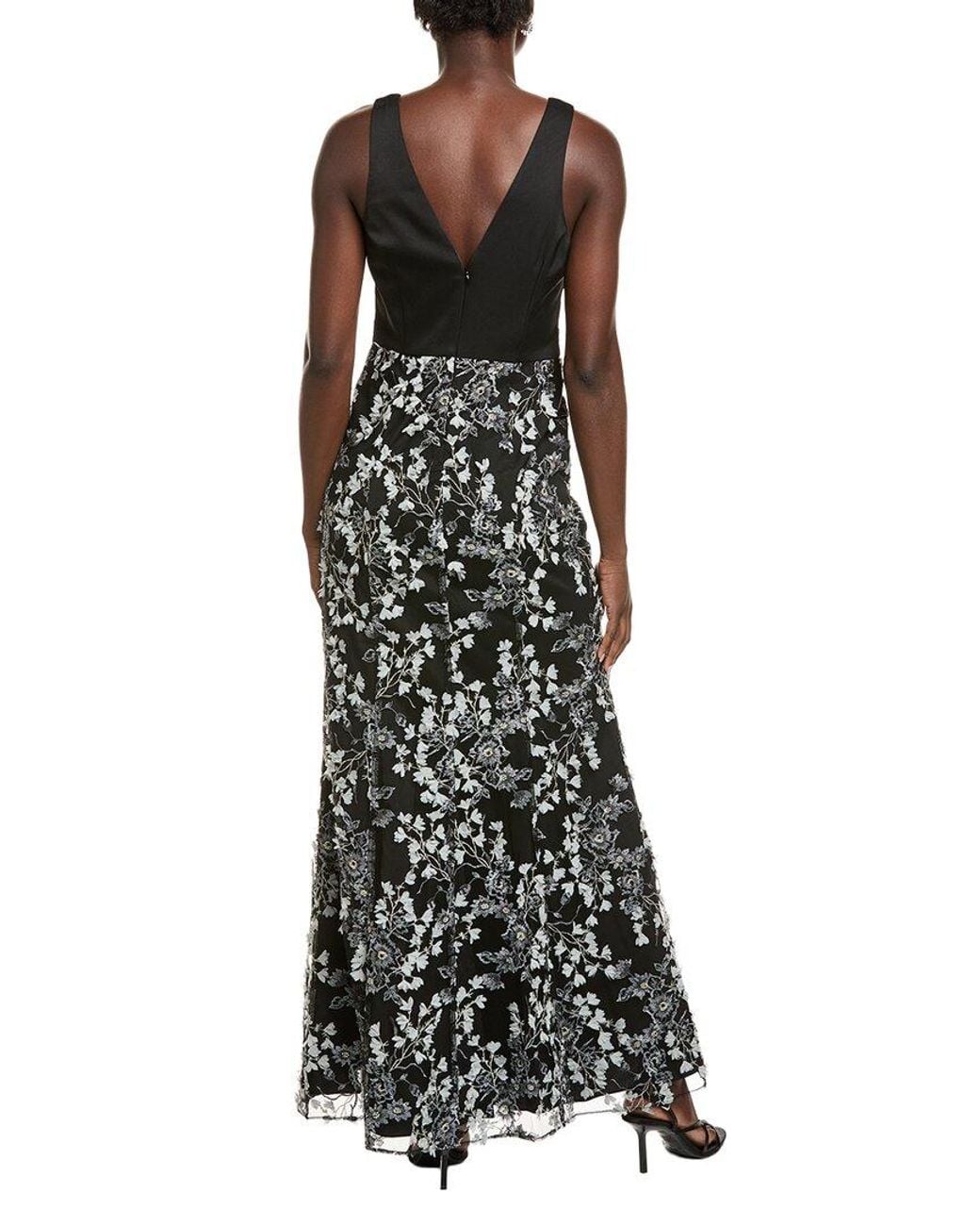 Aidan Mattox Black Floral Applique Gown
