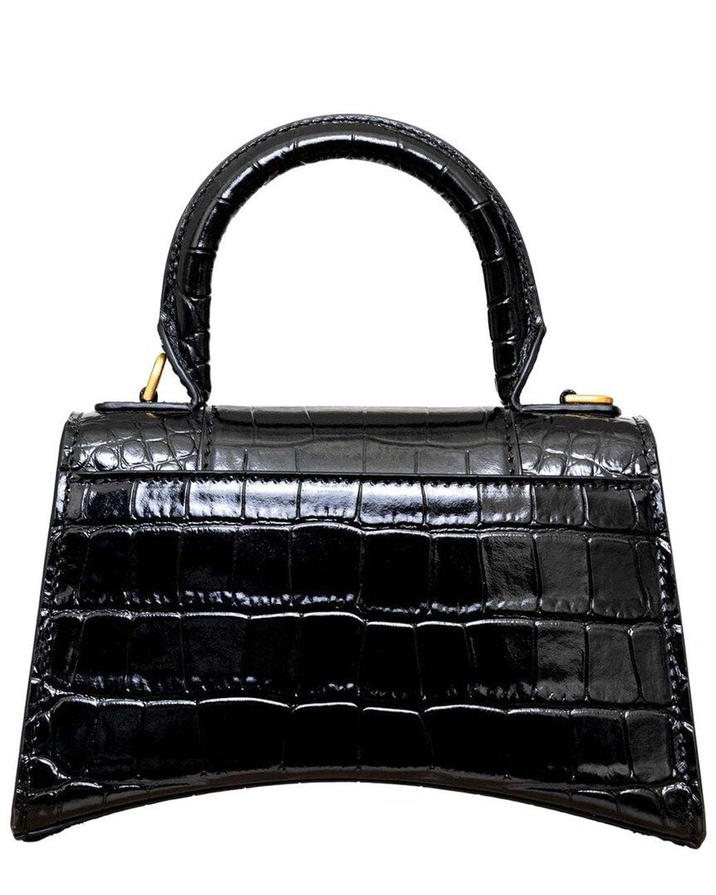 Balenciaga Black Leather Croc-embossed Hourglass Xs Bag (authentic Pre-loved)