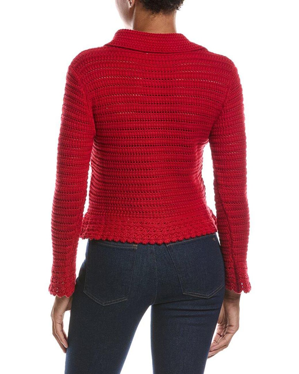 Madewell Red Pointelle Knit Peplum Cardigan