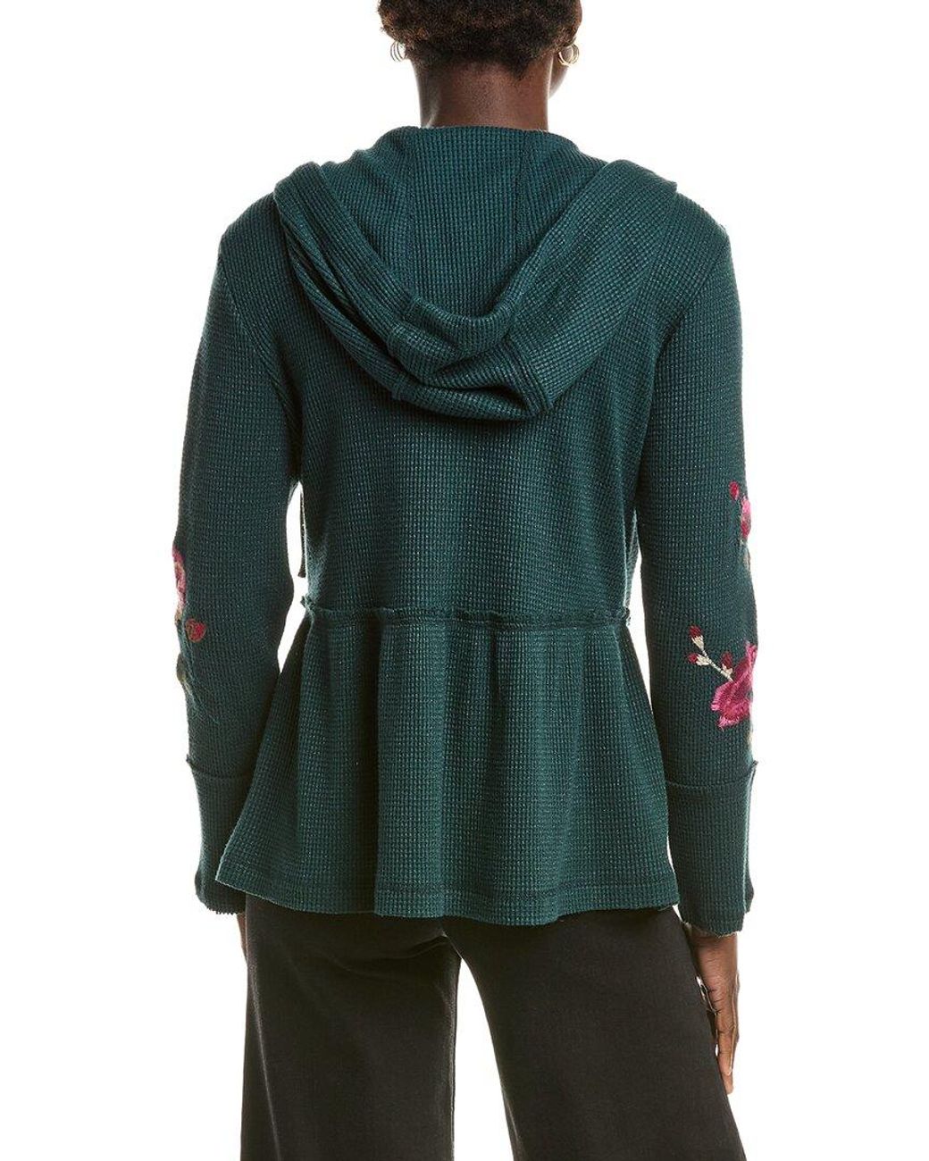 Johnny Was Green Peplum Metallic Thermal Hoodie
