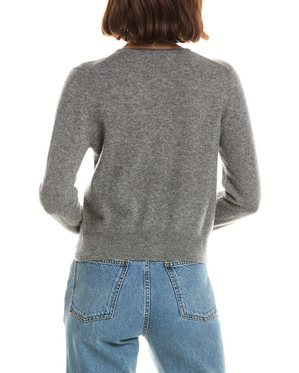 Forte Gray Basic Cropped Button 100% Cashmere Cardigan