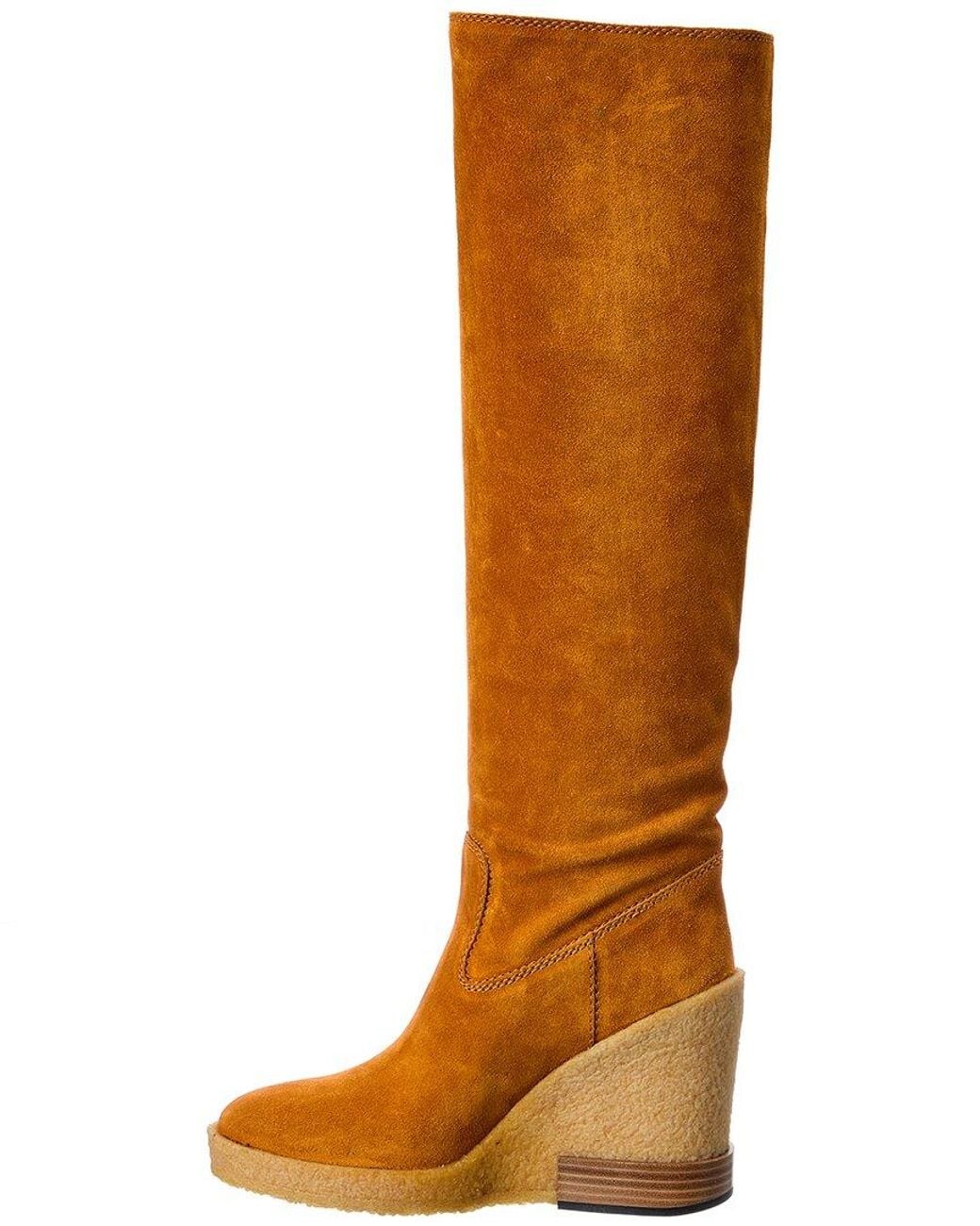 Tod's Brown Tods Suede Knee-High Wedge Boot