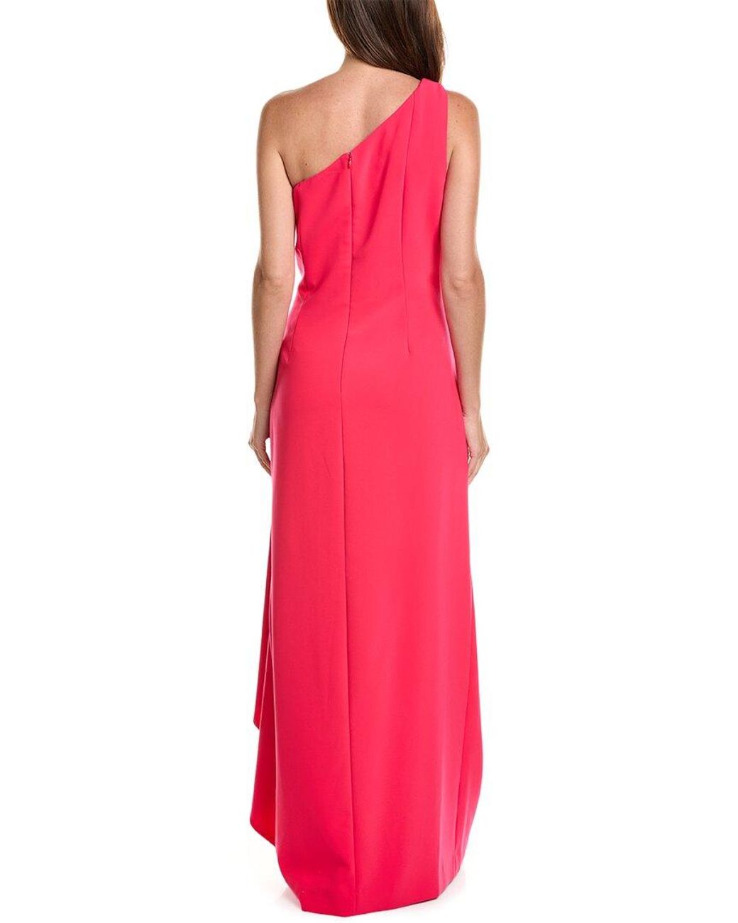 Teri Jon Pink Crepe Cascade Ruffle Gown