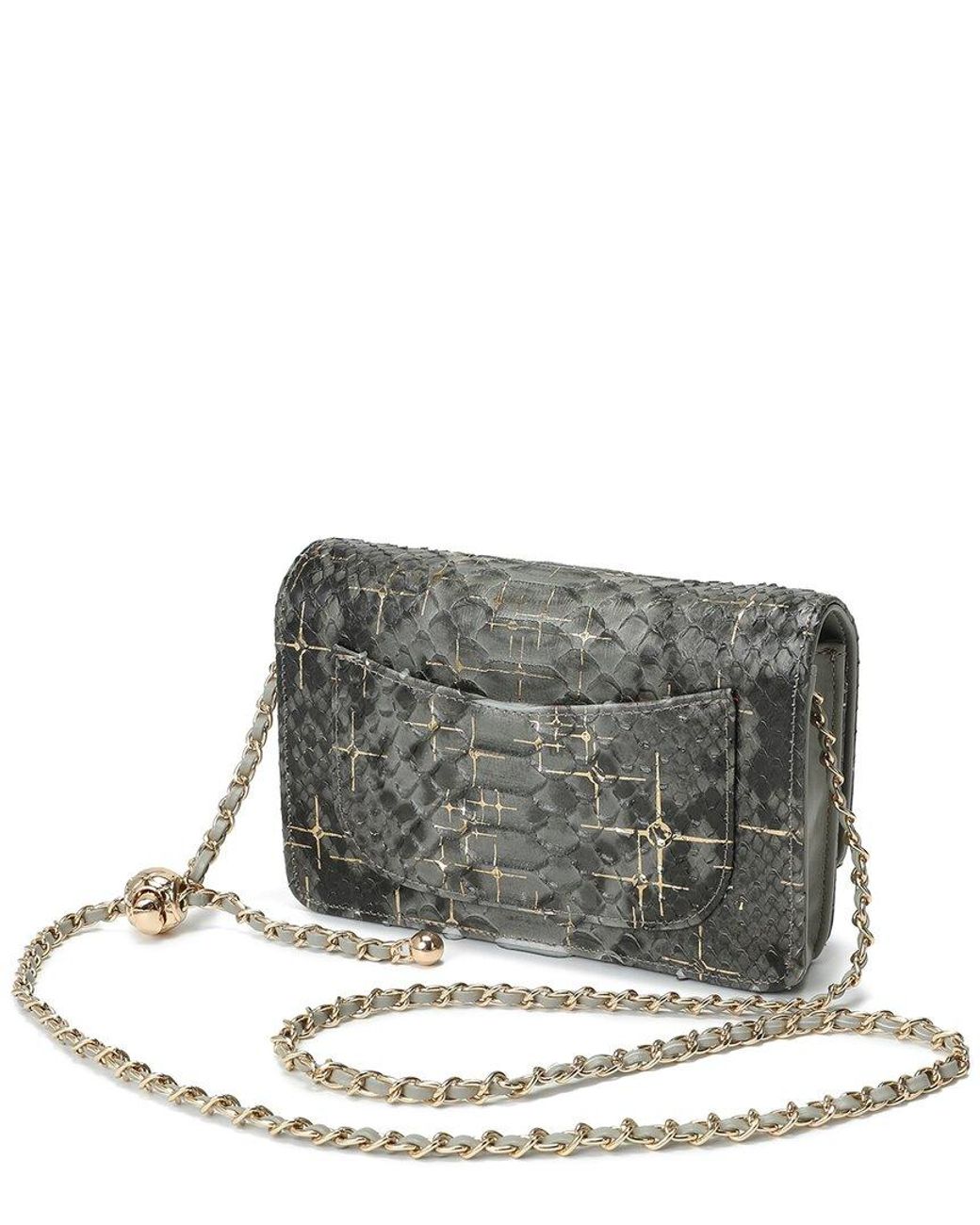 Tiffany & Fred Paris Gray Python-Embossed Leather Crossbody
