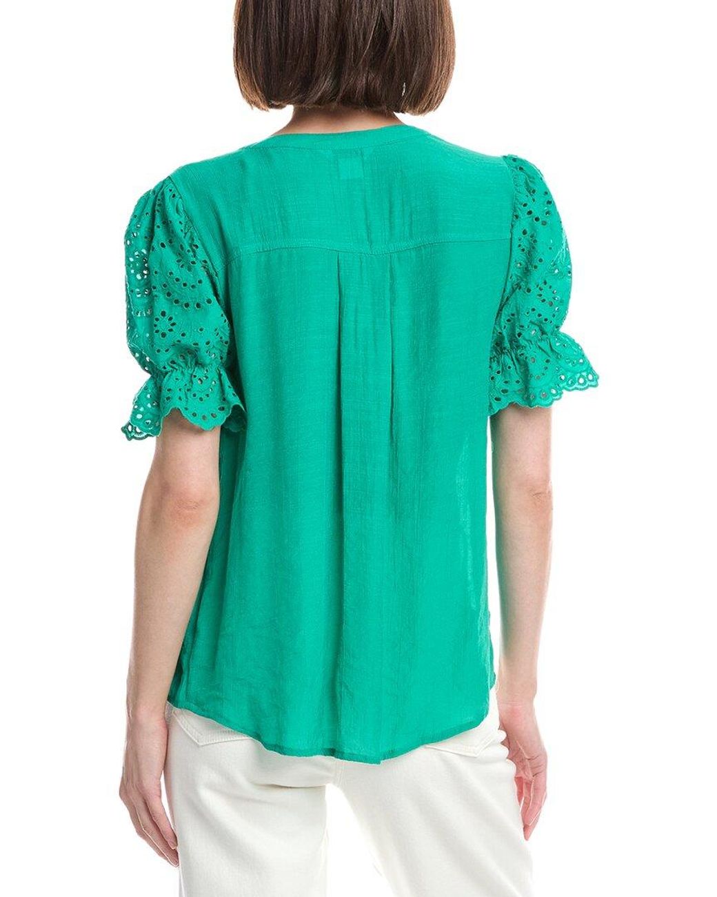 Nanette Lepore Green Eyelet Sleeve Blouse
