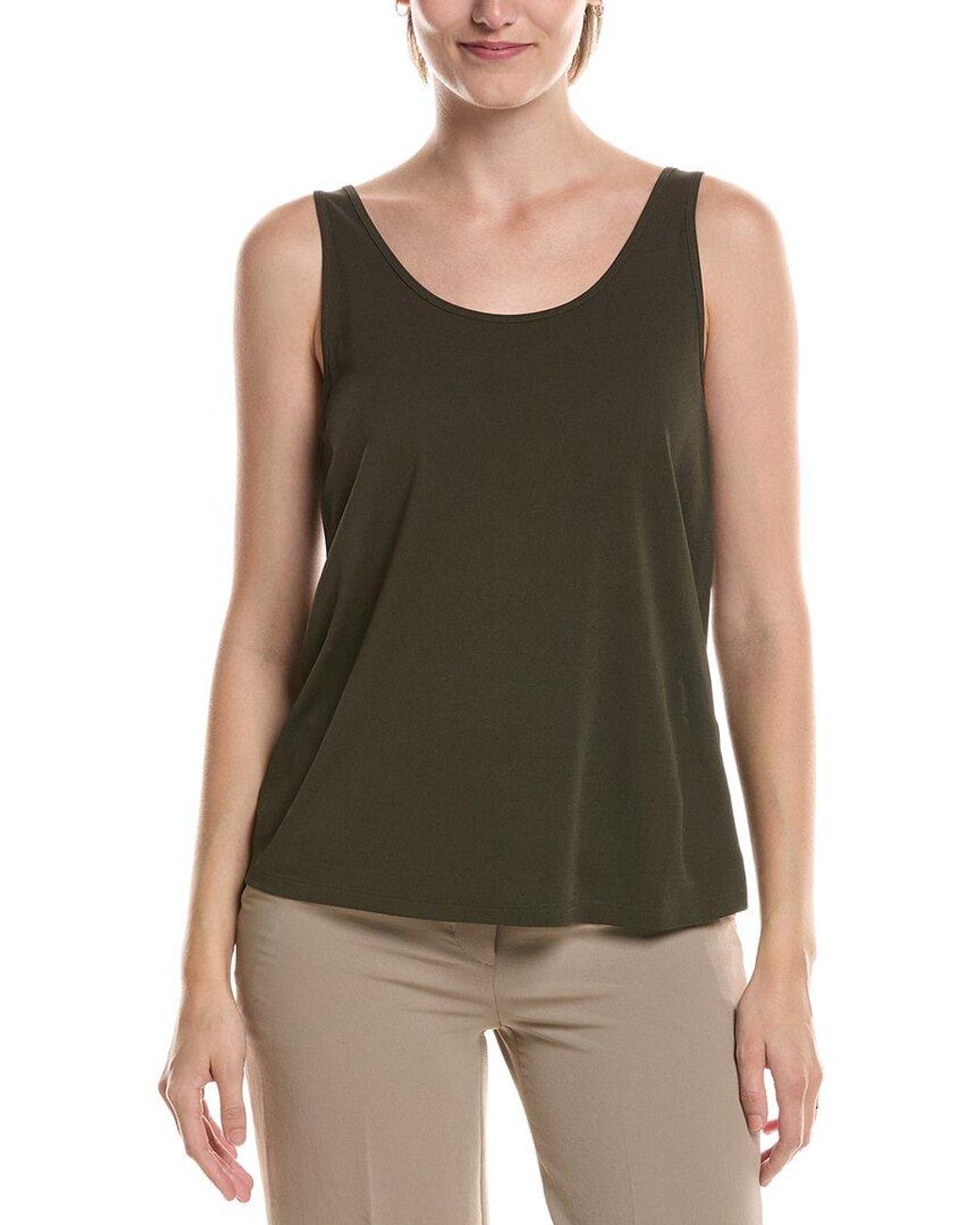 Eileen Fisher Green Silk Scoop Neck Slim Tank