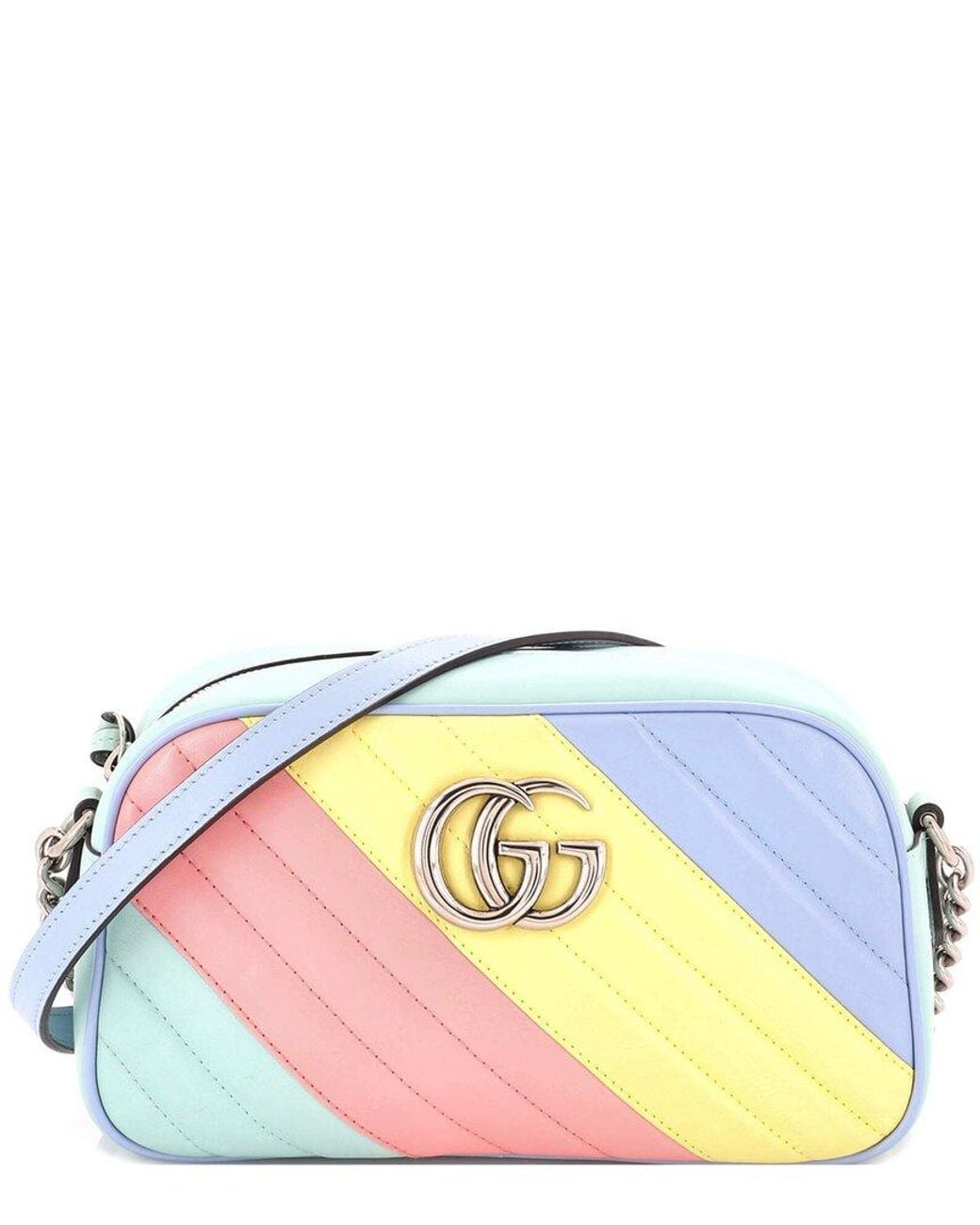 Gucci Multicolor Diagonal Quilted Leather Gg Marmont Shoulder Bag Small (Authentic Pre-Loved)