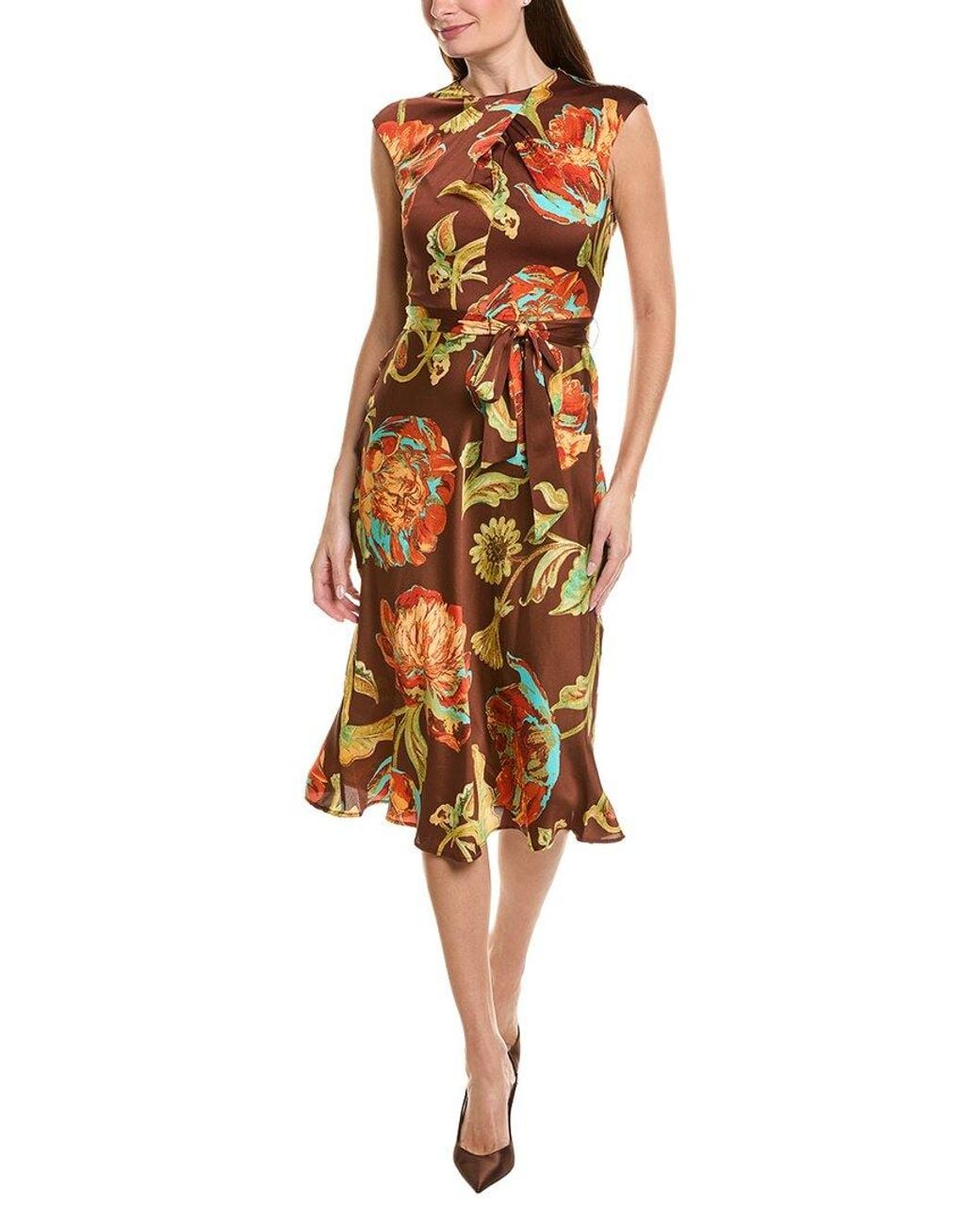 Tahari Brown Sleeveless Midi Dress