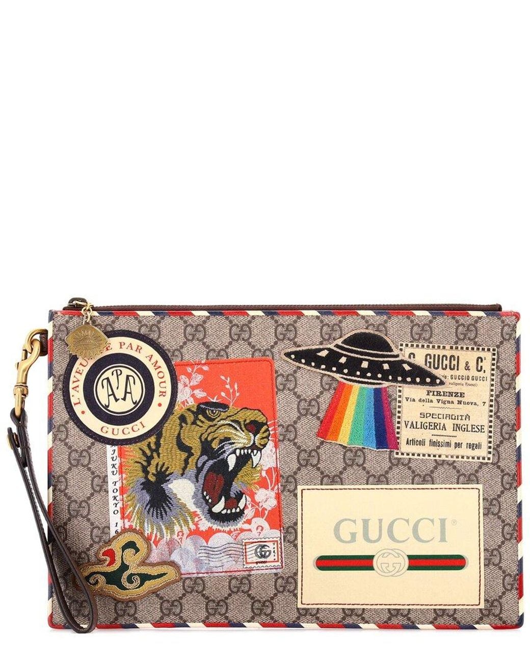 Gucci Multicolor Gg Coated Canvas Courrier Pouch With Applique (Authentic Pre- Loved)