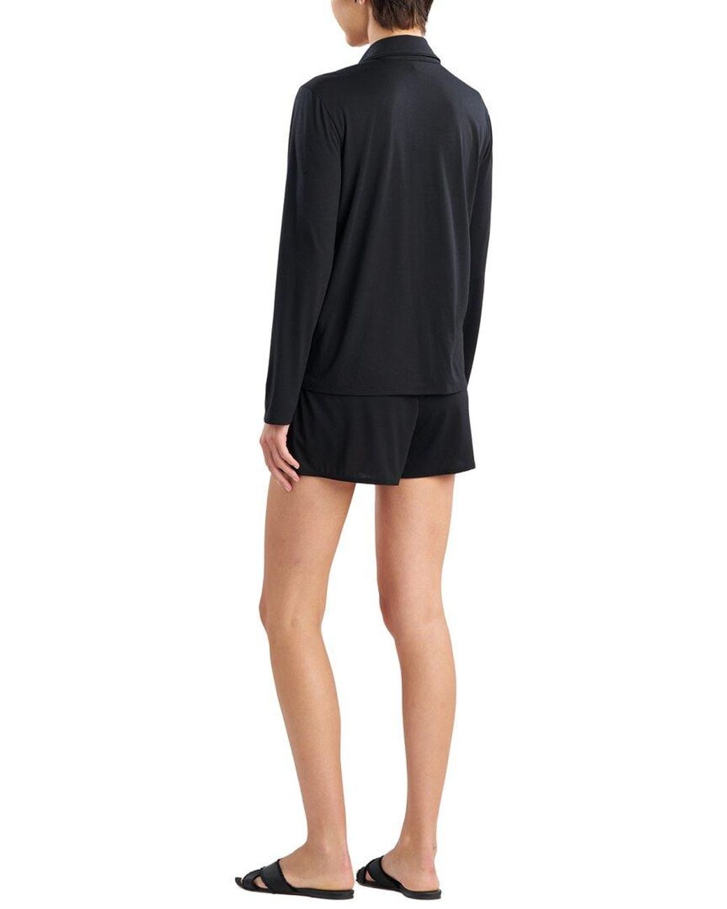 Natori Black Shangri La Embroidered Notch Short Pj Set