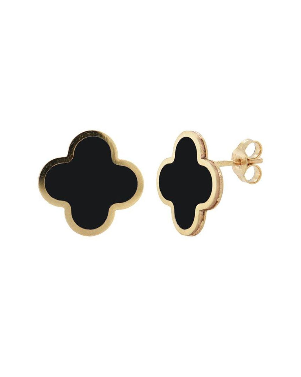Italian Gold Black 14K Onyx Clover Studs