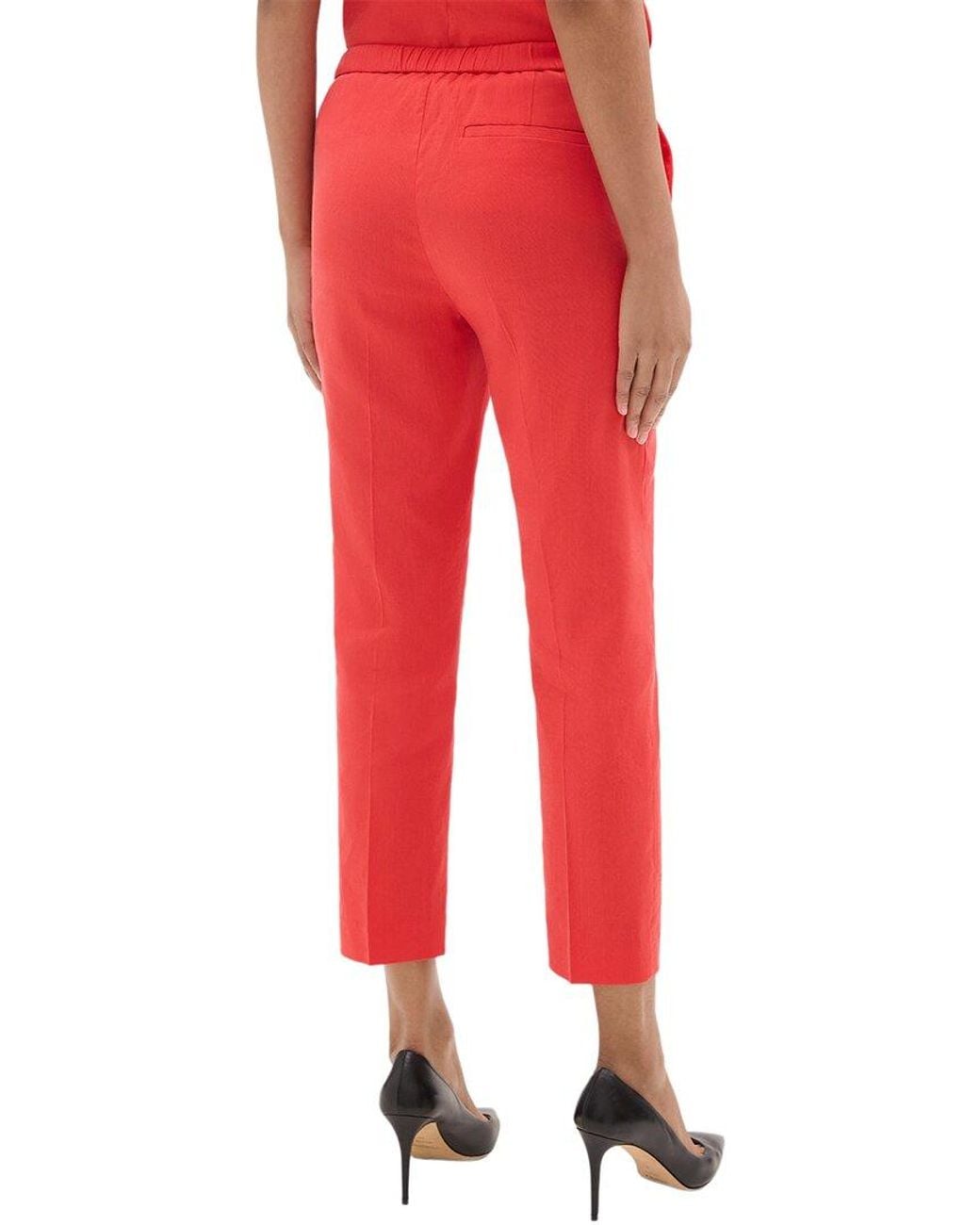 Theory Red Treeca Linen-Blend Pant