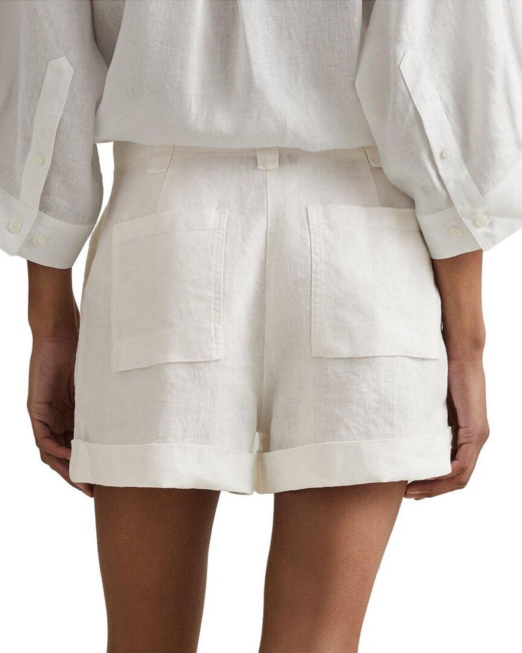Reiss White Demi Garment Dyed Linen Short